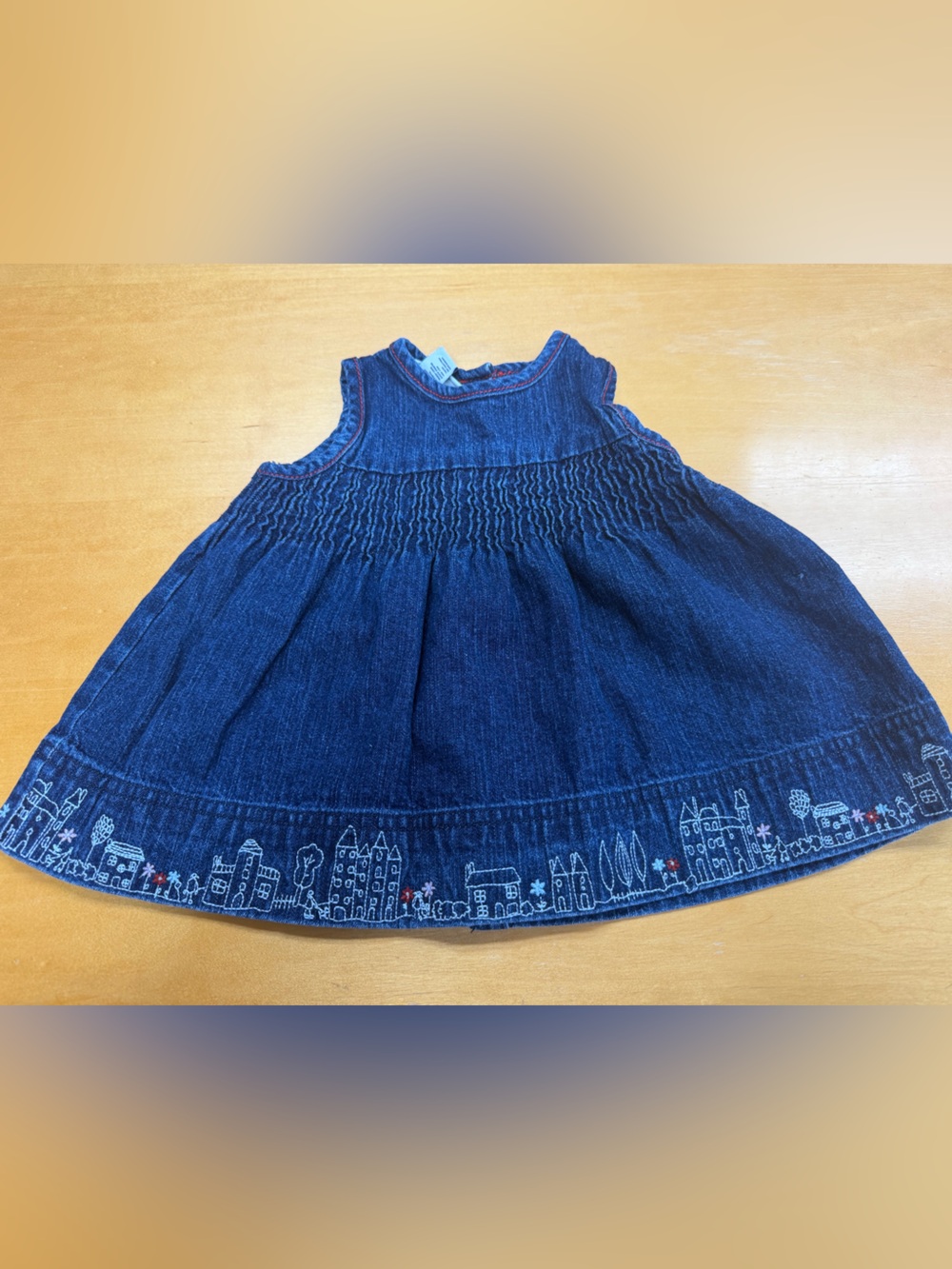 Vtg OshKosh B'gosh 3-6MScenic Hem Village Embroidered Denim Cottagecore Y2K